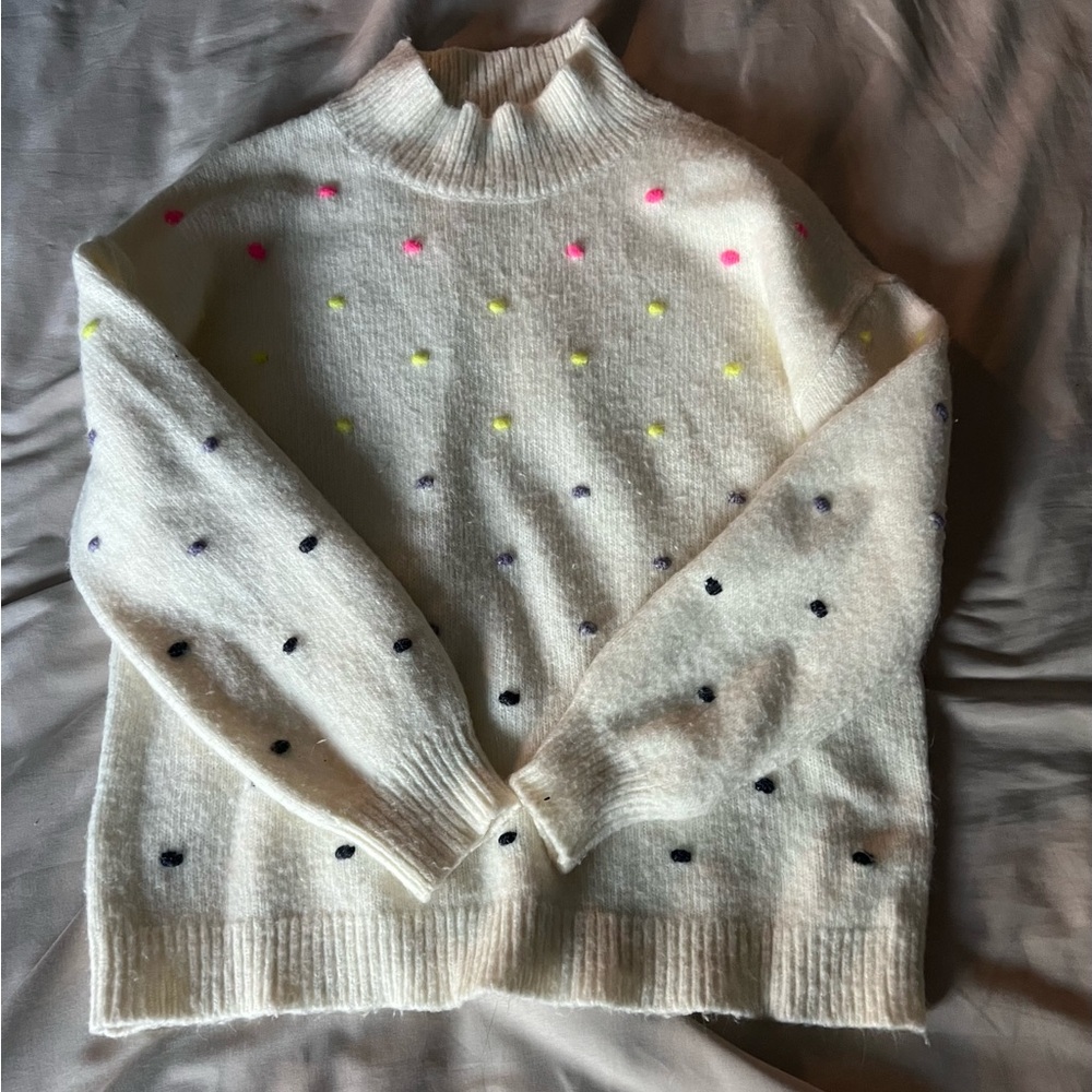 LOFT Bobble Cream and Pink Cowl Neck Sweater